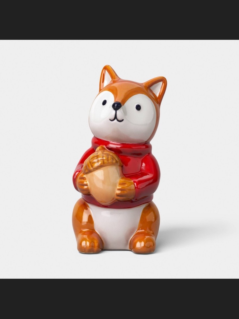 Ceramic Fox Figurine in Red and Brown Holiday Decor